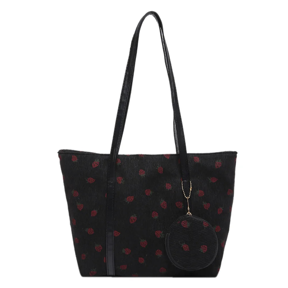 2 Piece Casual Strawberry Pouch and Tote Shoulder Bag