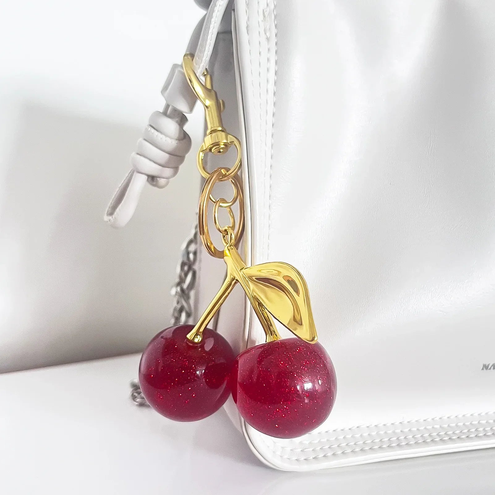 Crystal Cherry Bag Charm Pendant Keychain Handbag Accessories