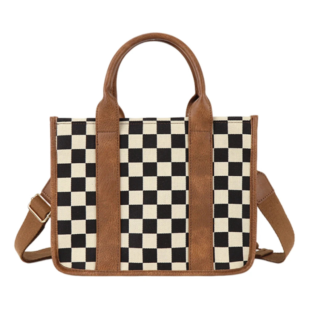 Women Canvas Checkered Tote Bag Large Capacity