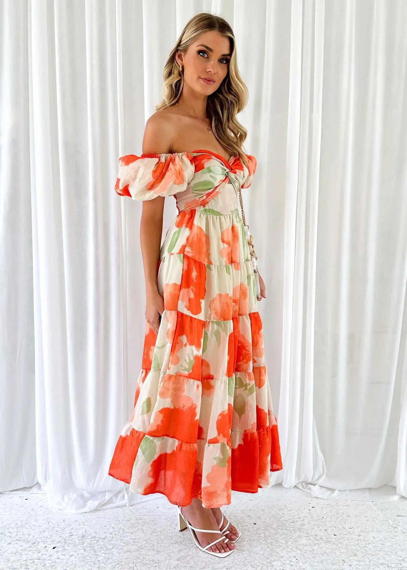 Off-Shoulder Floral Tiered Dress with Ruffle Details Trendsi