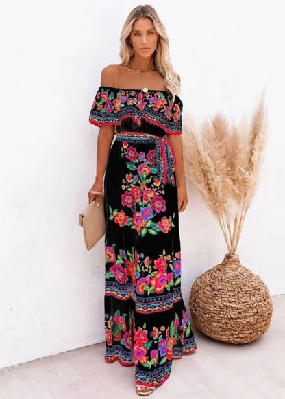Floral Off Shoulder Ruffle Maxi Dress Trendsi