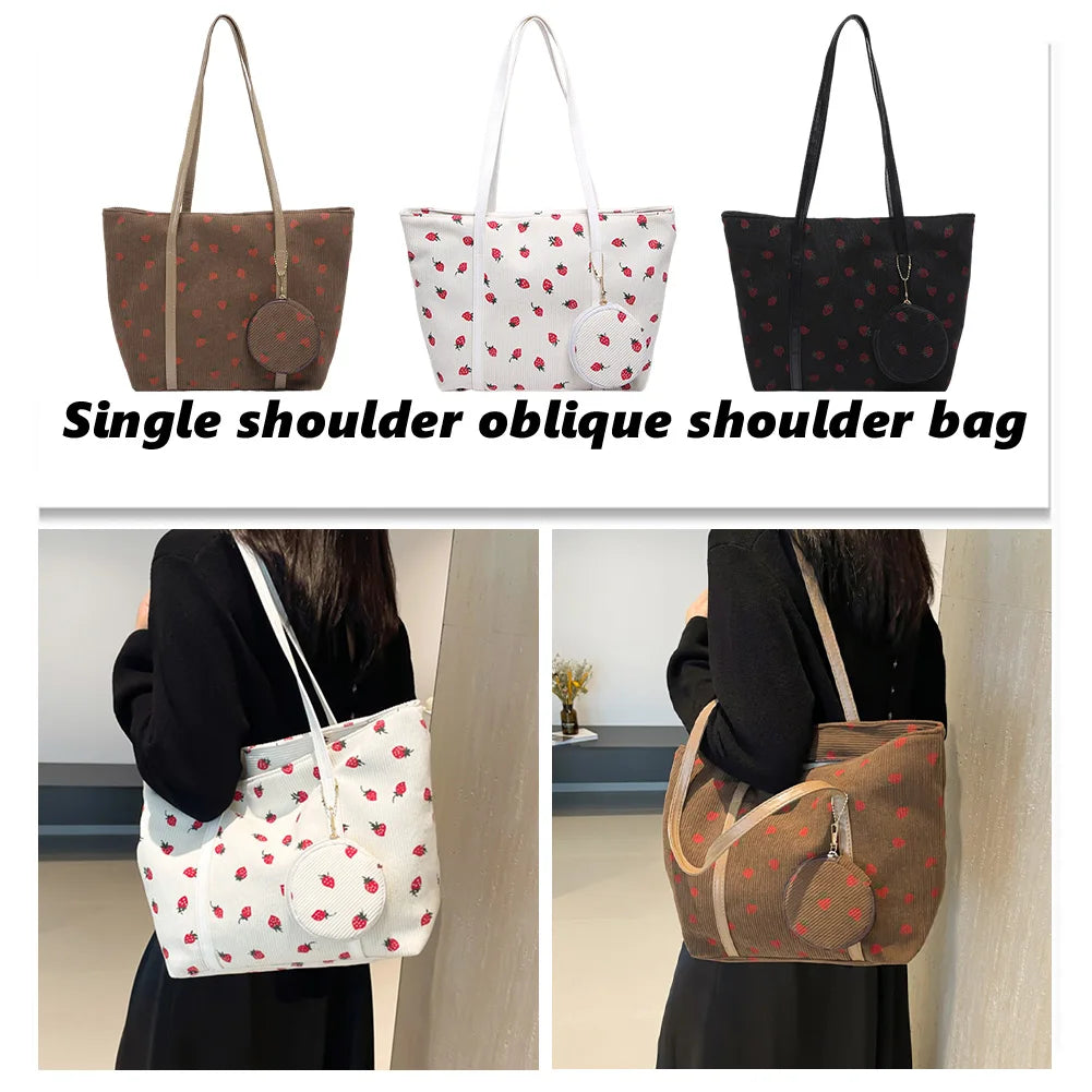 2 Piece Casual Strawberry Pouch and Tote Shoulder Bag