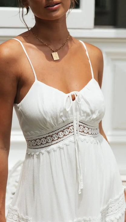 Lace Detail Smocked Midi Cami Dress Trendsi