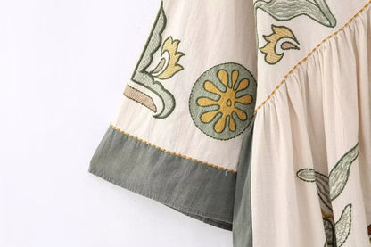 Printed V-Neck Kimono Sleeve Mini Dress Trendsi