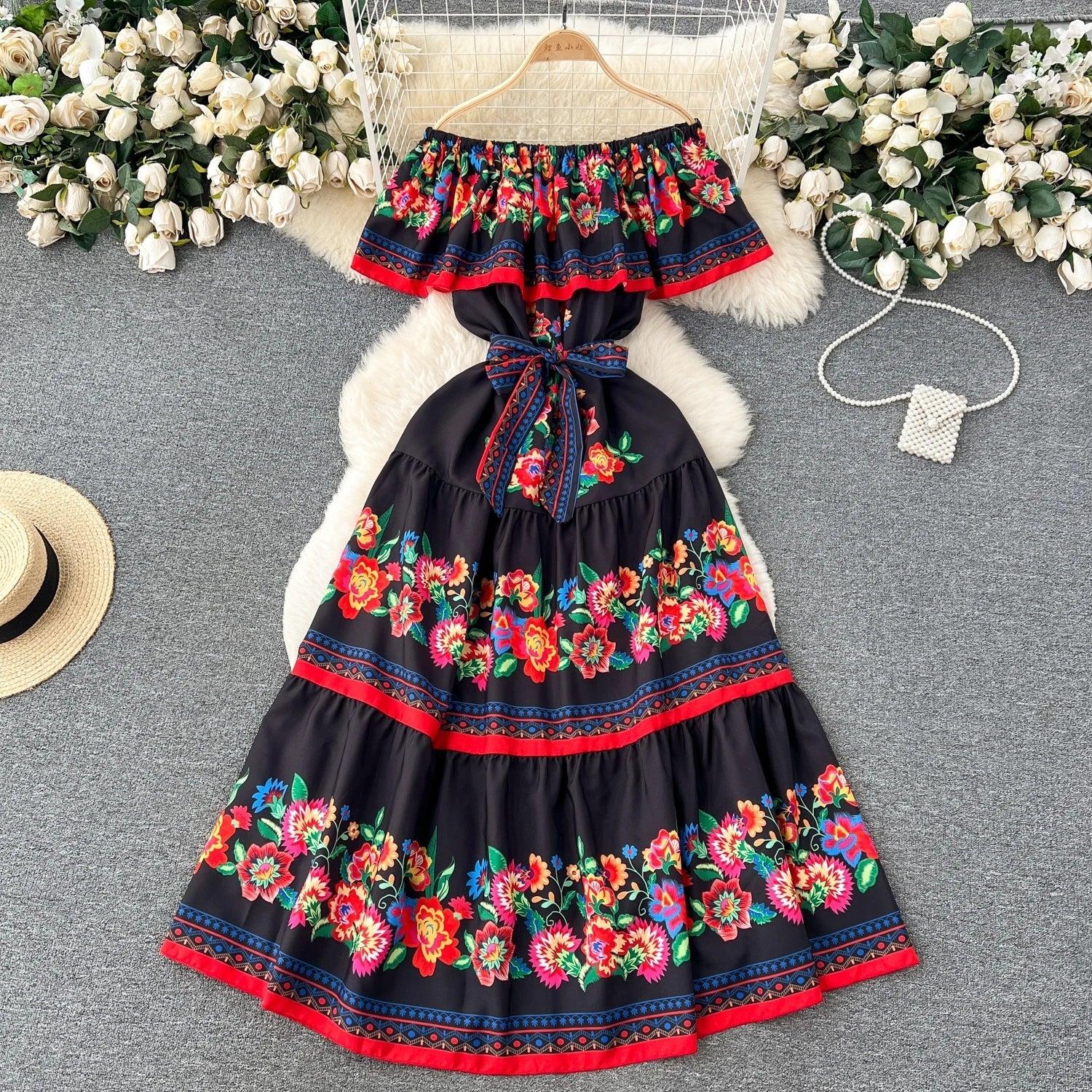 Floral Off Shoulder Ruffle Maxi Dress Trendsi