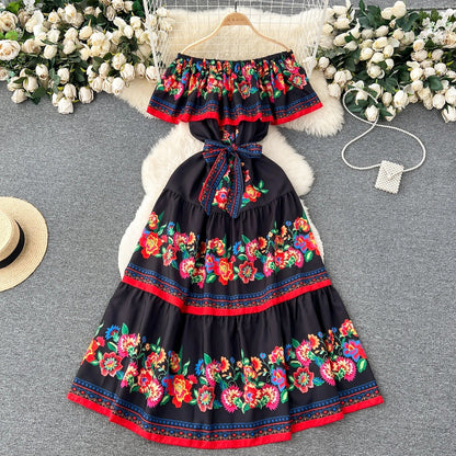 Floral Off Shoulder Ruffle Maxi Dress Trendsi