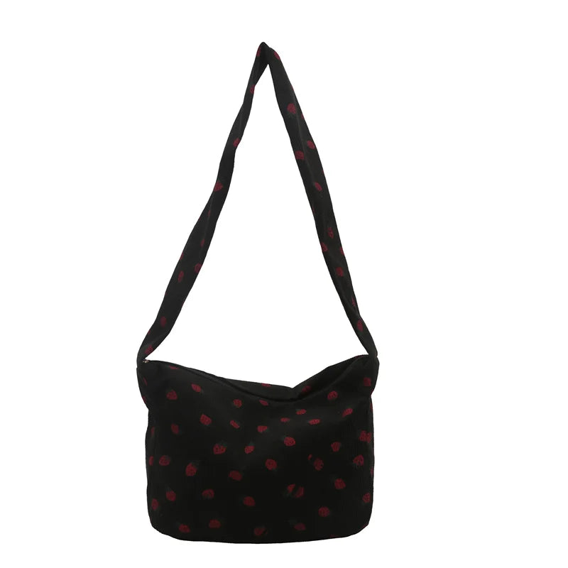 Strawberry Corduroy Tote Bag Hobo Purse