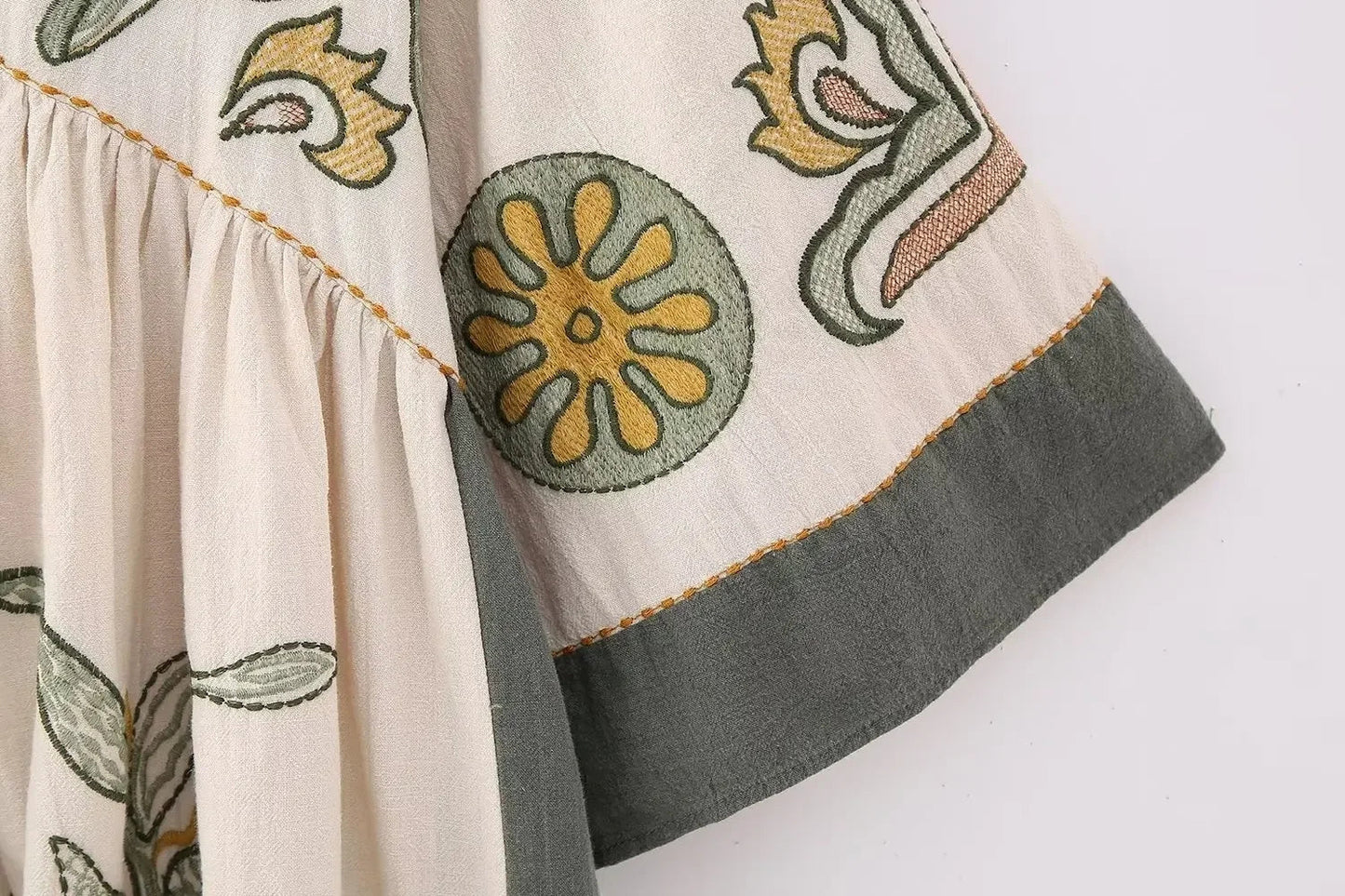 Printed V-Neck Kimono Sleeve Mini Dress Trendsi