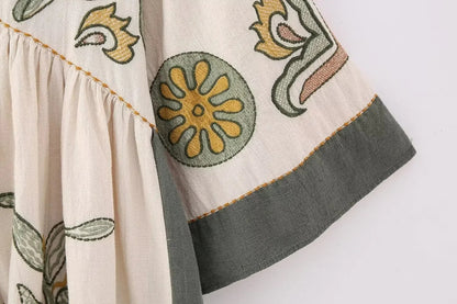 Printed V-Neck Kimono Sleeve Mini Dress Trendsi