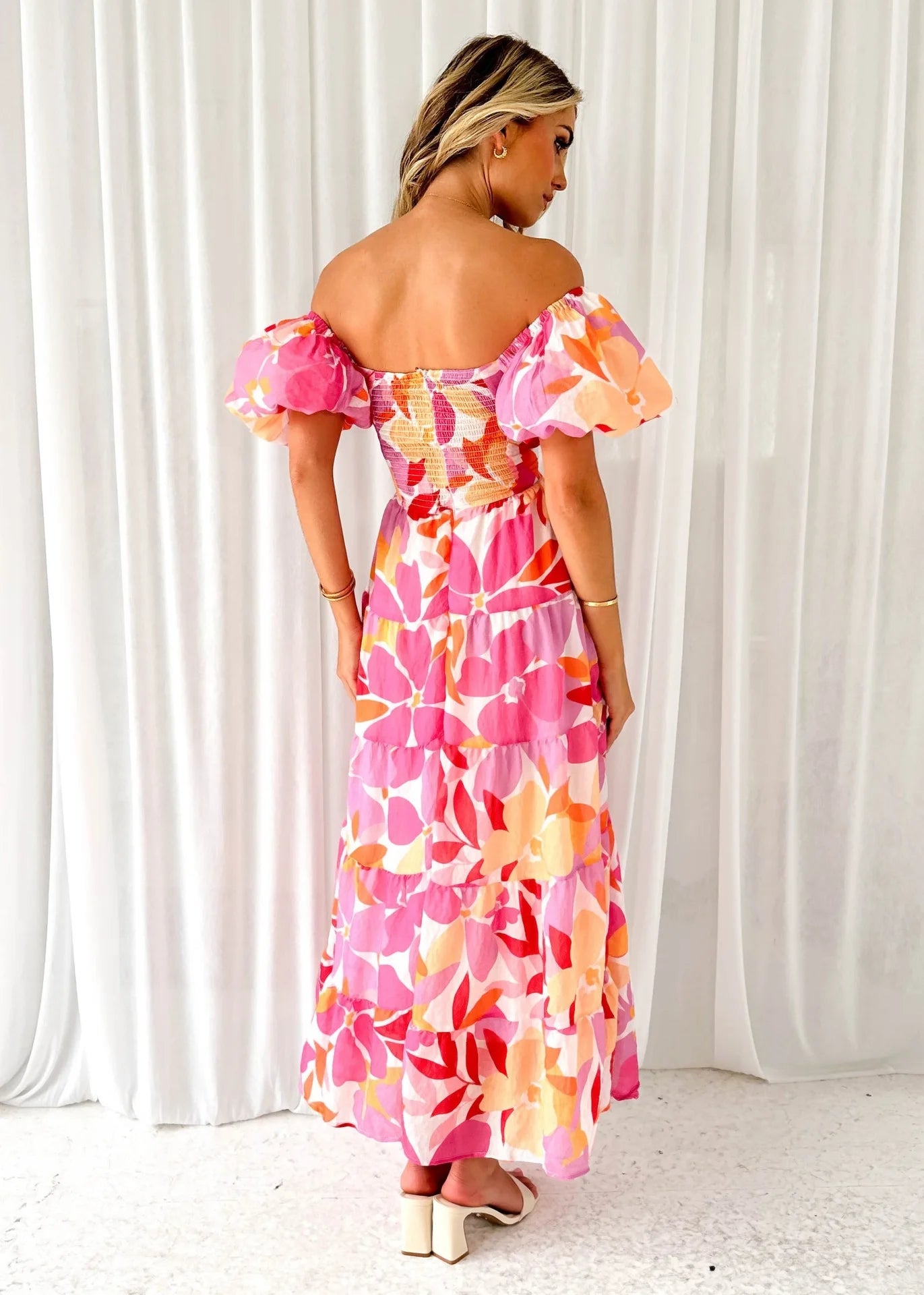 Off-Shoulder Floral Tiered Dress with Ruffle Details Trendsi