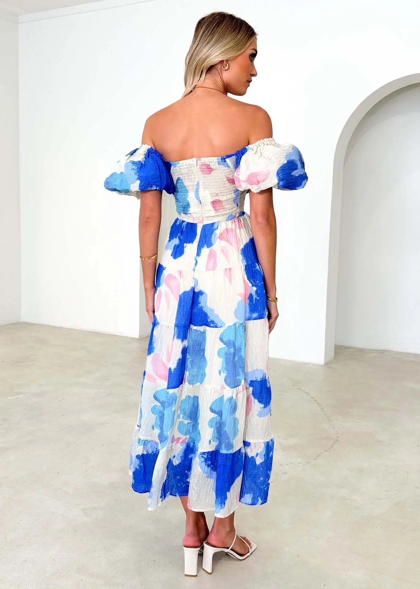 Off-Shoulder Floral Tiered Dress with Ruffle Details Trendsi