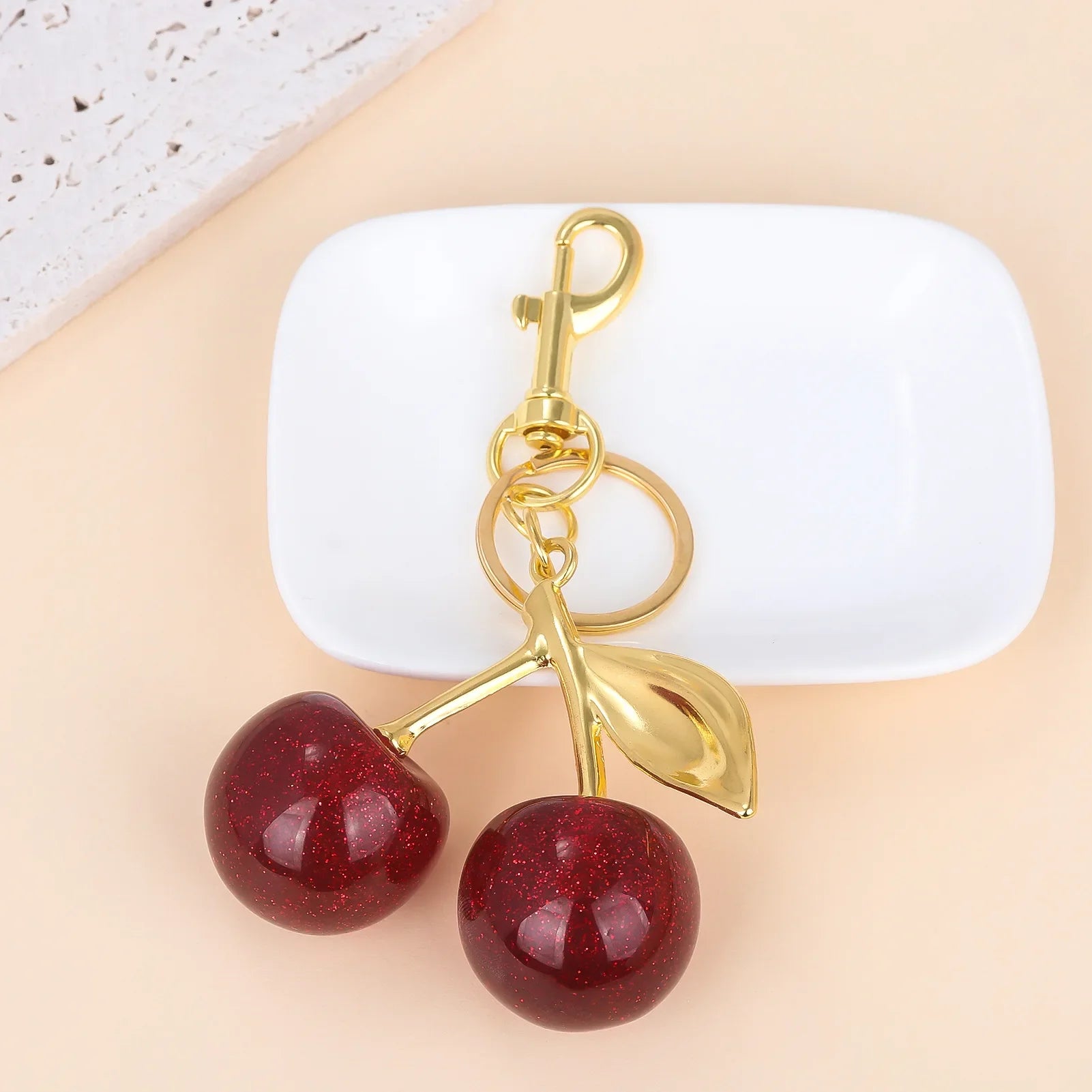 Crystal Cherry Bag Charm Pendant Keychain Handbag Accessories