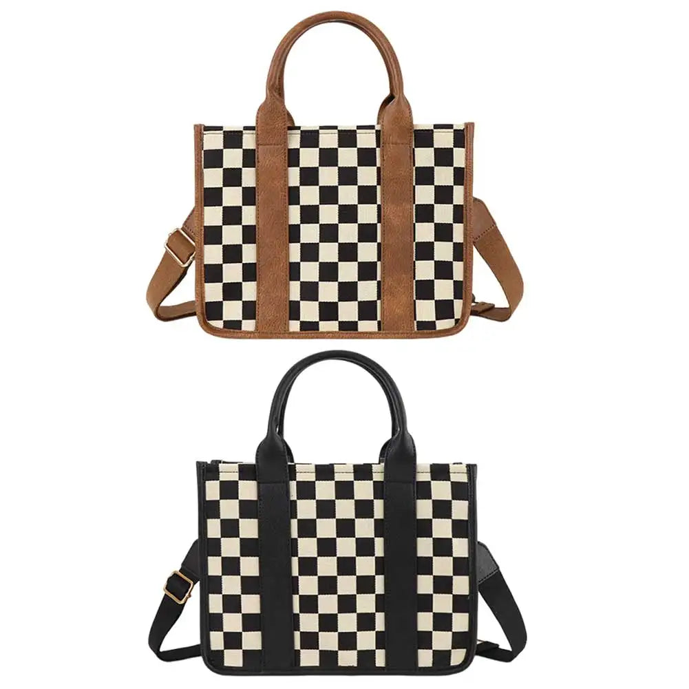 Women Canvas Checkered Tote Bag Large Capacity