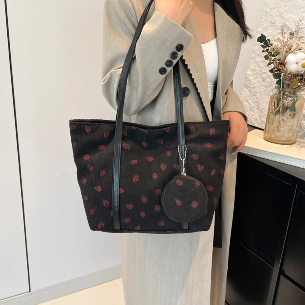 2 Piece Casual Strawberry Pouch and Tote Shoulder Bag