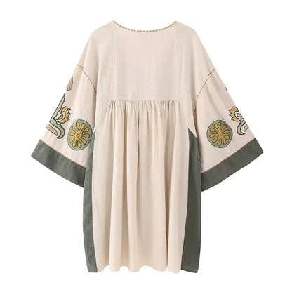 Printed V-Neck Kimono Sleeve Mini Dress Trendsi