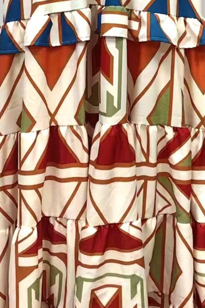 Smocked Geometric Print Tube Flared Maxi Dress Trendsi
