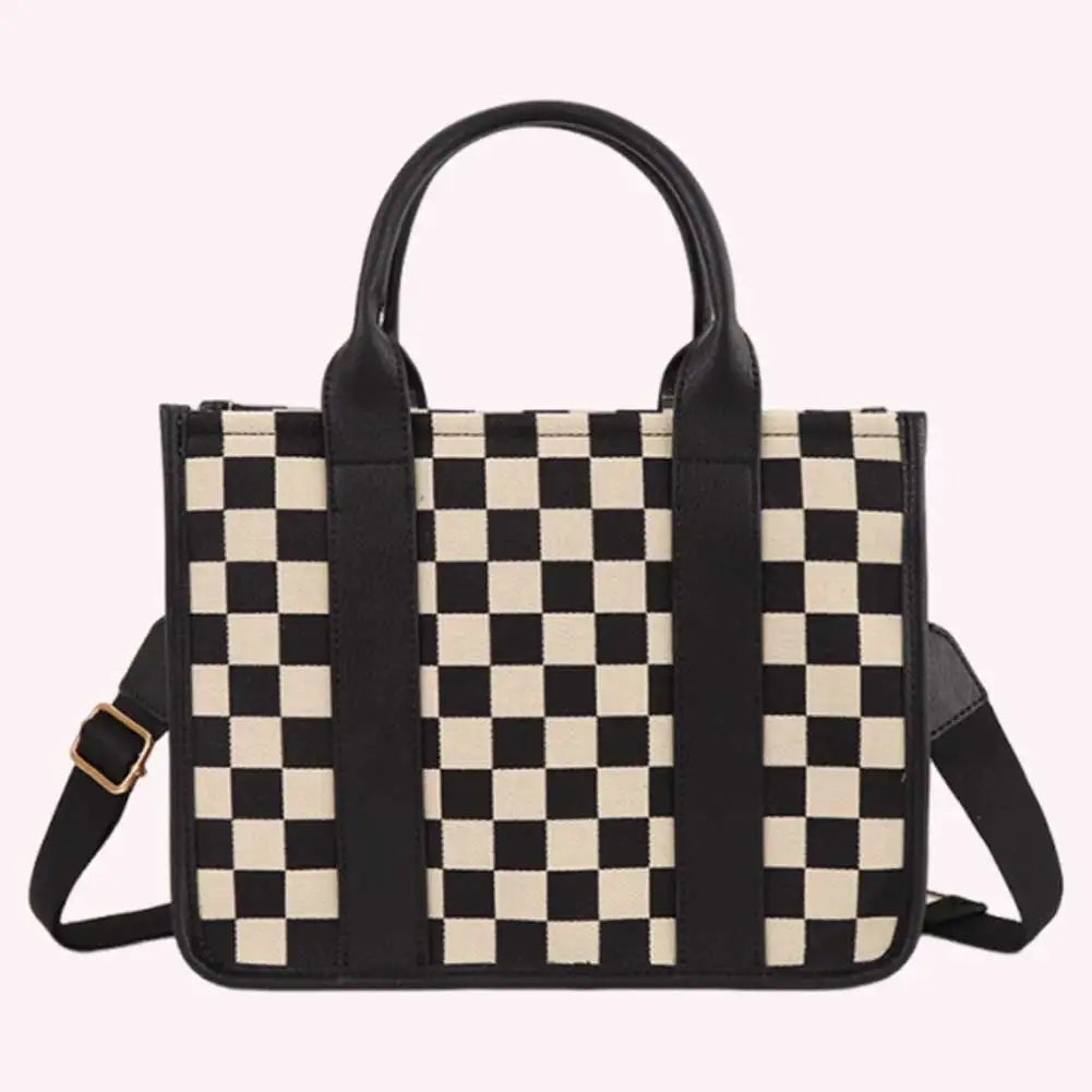 Women Canvas Checkered Tote Bag Large Capacity