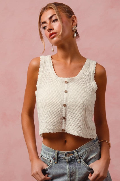 SO ME Chevron Pattern Buttoned Front Cropped Tank Top Trendsi