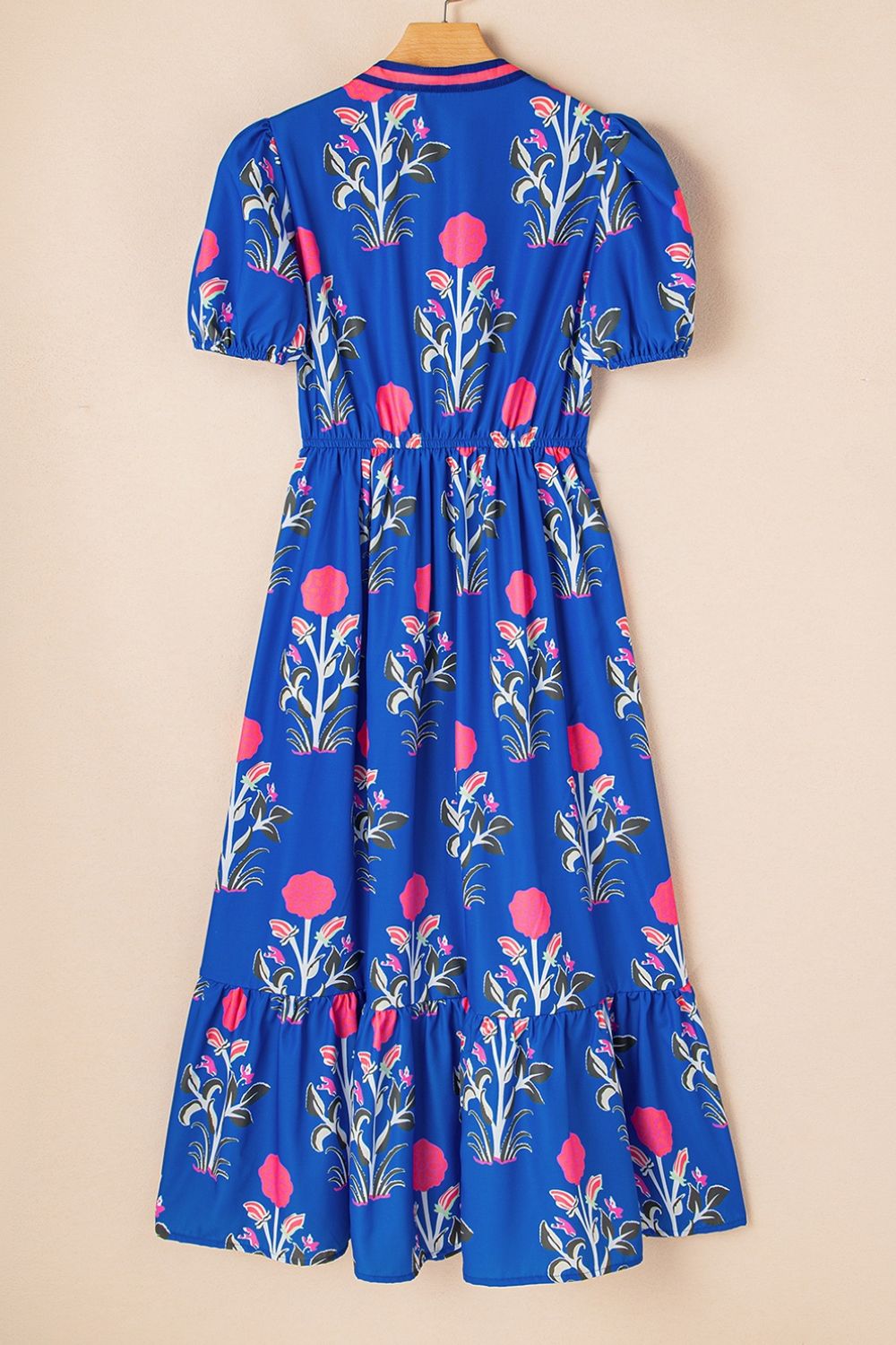 Floral Puff Short Sleeve High Waist Midi Dress Trendsi