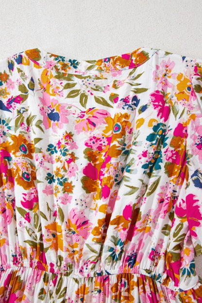 Floral Short Sleeve V Neck Maxi Dress with Pockets Trendsi
