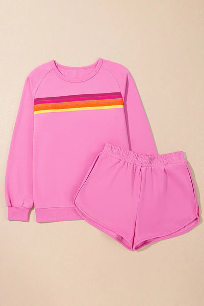 Contrast Striped Round Neck Top and Shorts Set Trendsi