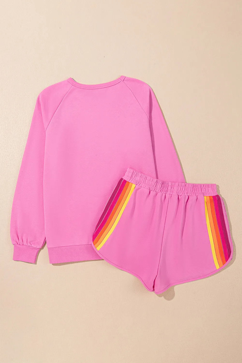 Contrast Striped Round Neck Top and Shorts Set Trendsi