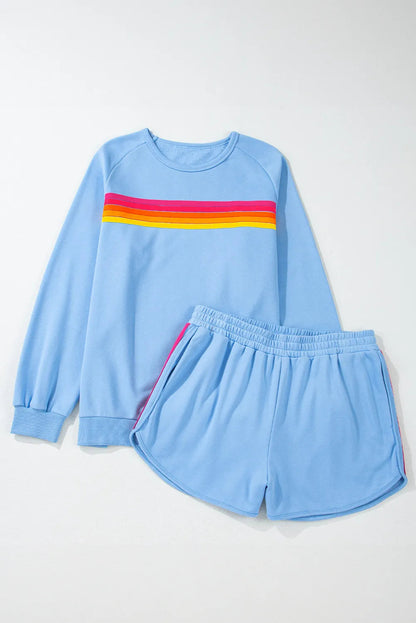 Contrast Striped Round Neck Top and Shorts Set Trendsi
