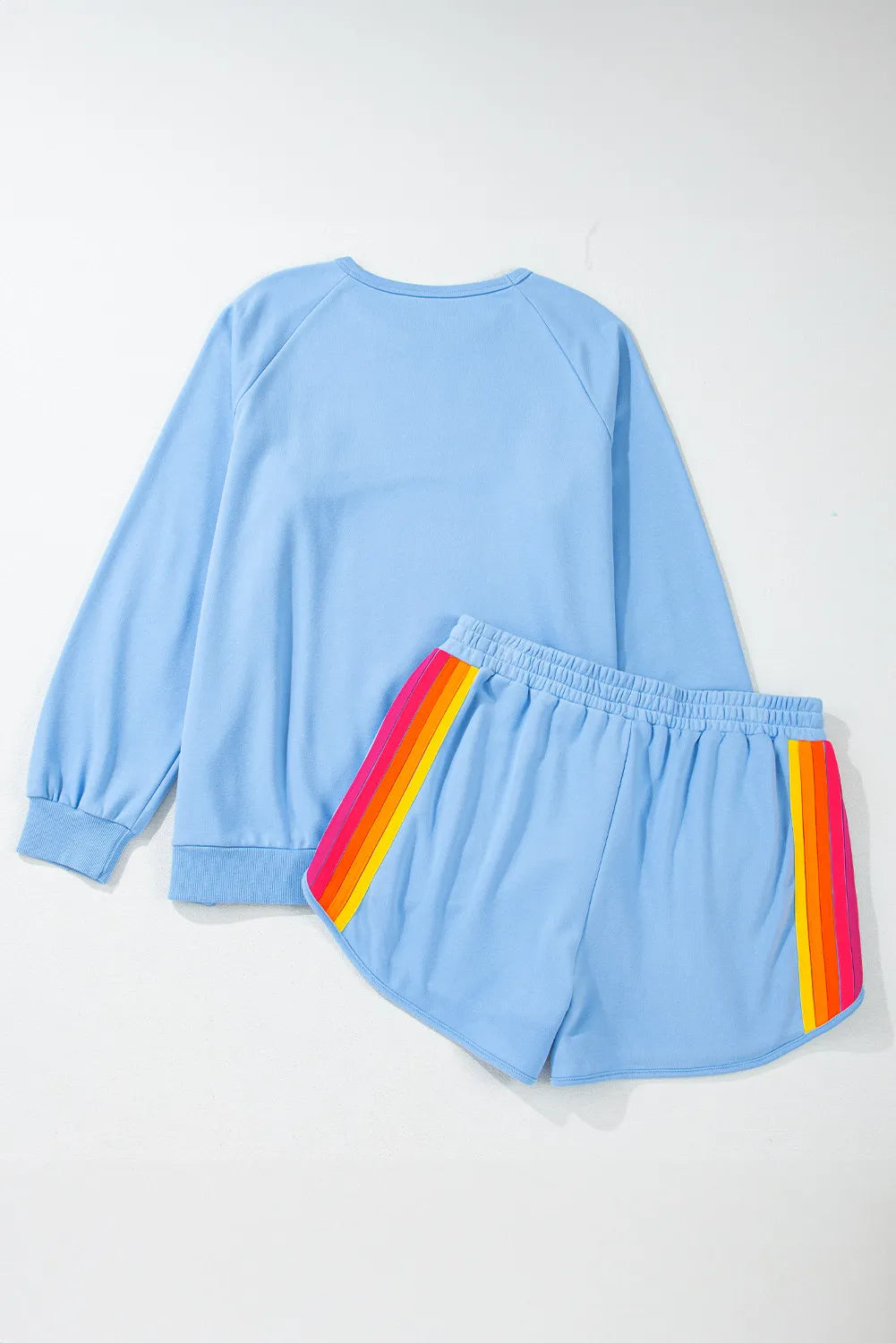 Contrast Striped Round Neck Top and Shorts Set Trendsi