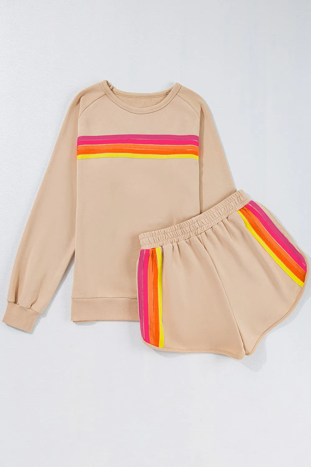 Contrast Striped Round Neck Top and Shorts Set Trendsi
