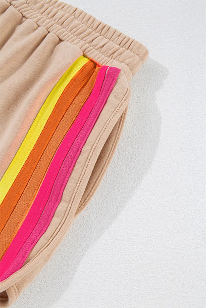 Contrast Striped Round Neck Top and Shorts Set Trendsi