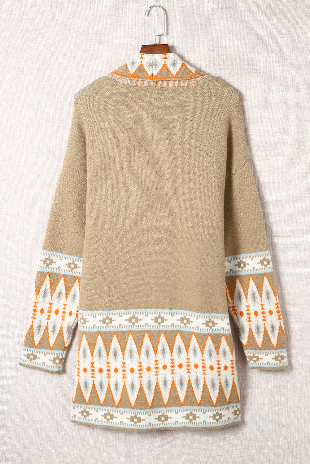 Aztec Print Geometric Open Front Long Sleeve Cardigan Trendsi