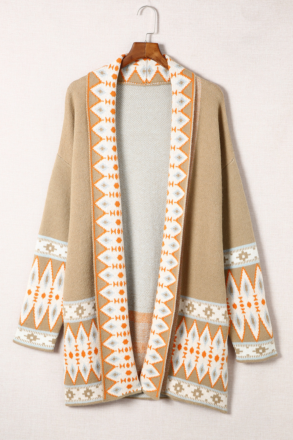 Aztec Print Geometric Open Front Long Sleeve Cardigan Trendsi