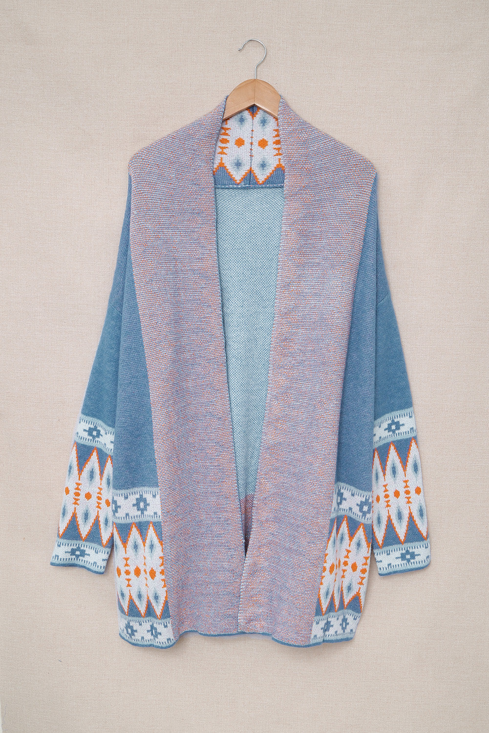 Aztec Print Geometric Open Front Long Sleeve Cardigan Trendsi