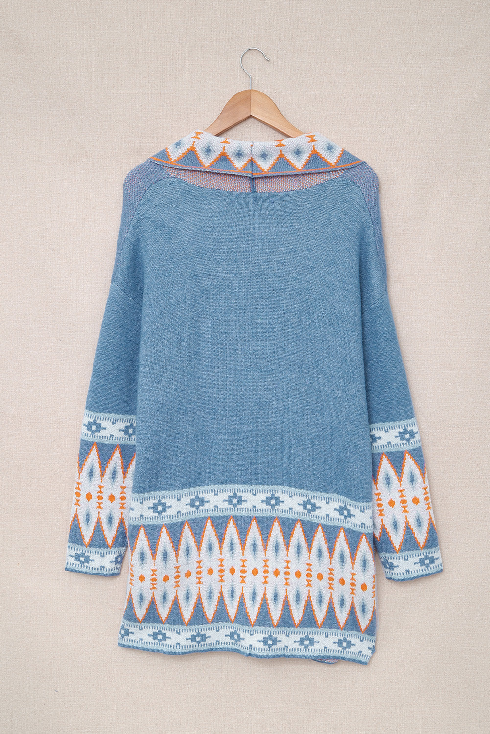 Aztec Print Geometric Open Front Long Sleeve Cardigan Trendsi