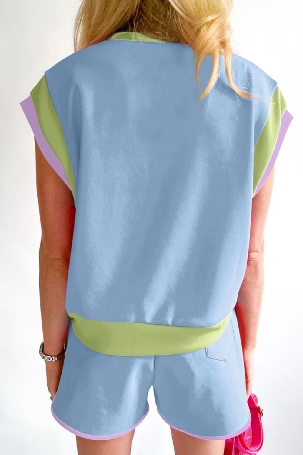HAPPY EASTER Sequin Round Neck Top and Short Set Trendsi