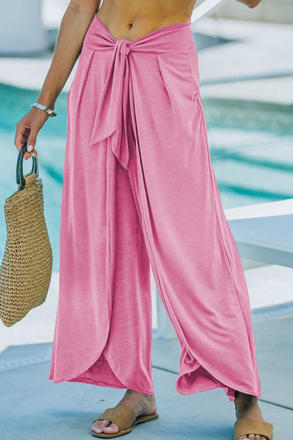 Knotted Waist Split Leg Relaxed Pants Trendsi