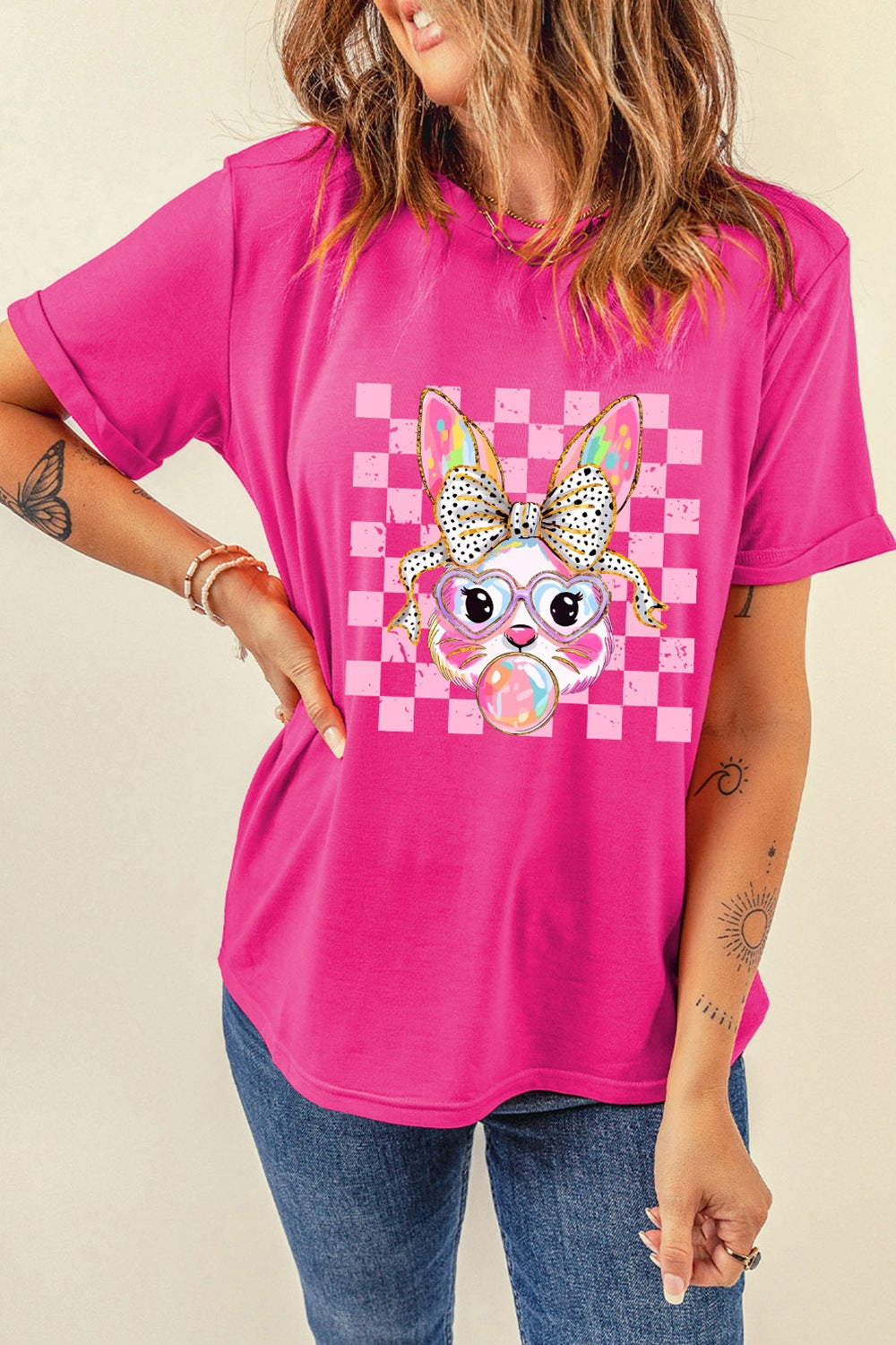 Rabbit Graphic Round Neck Short Sleeve T-Shirt Trendsi