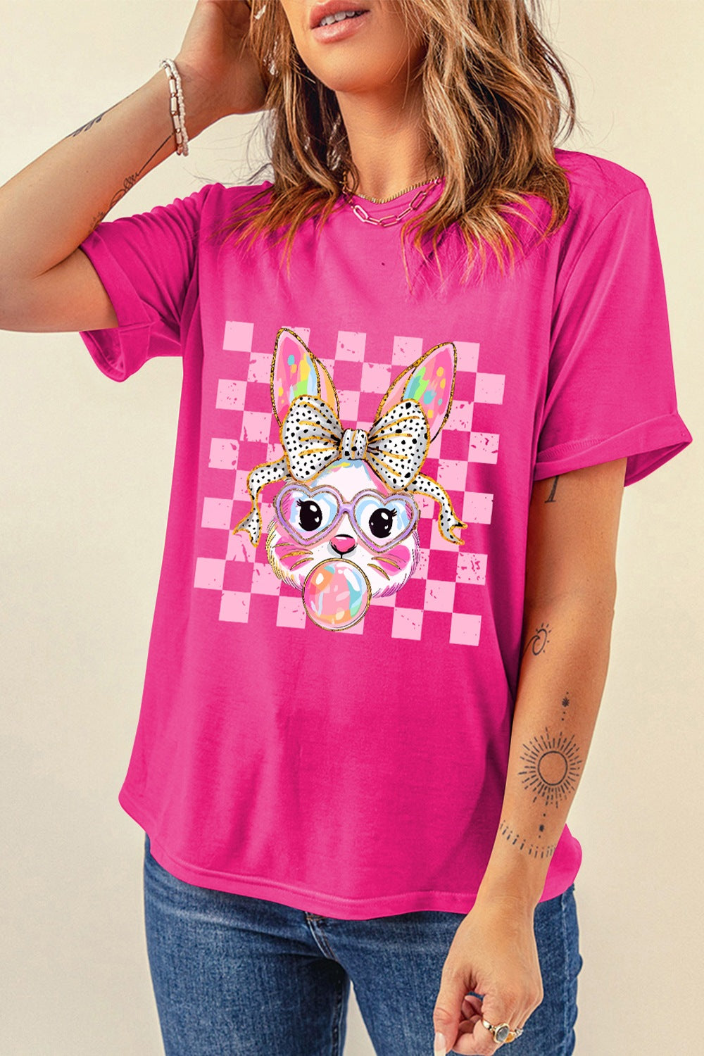 Rabbit Graphic Round Neck Short Sleeve T-Shirt Trendsi