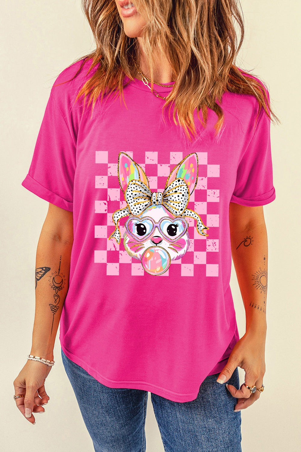 Rabbit Graphic Round Neck Short Sleeve T-Shirt Trendsi