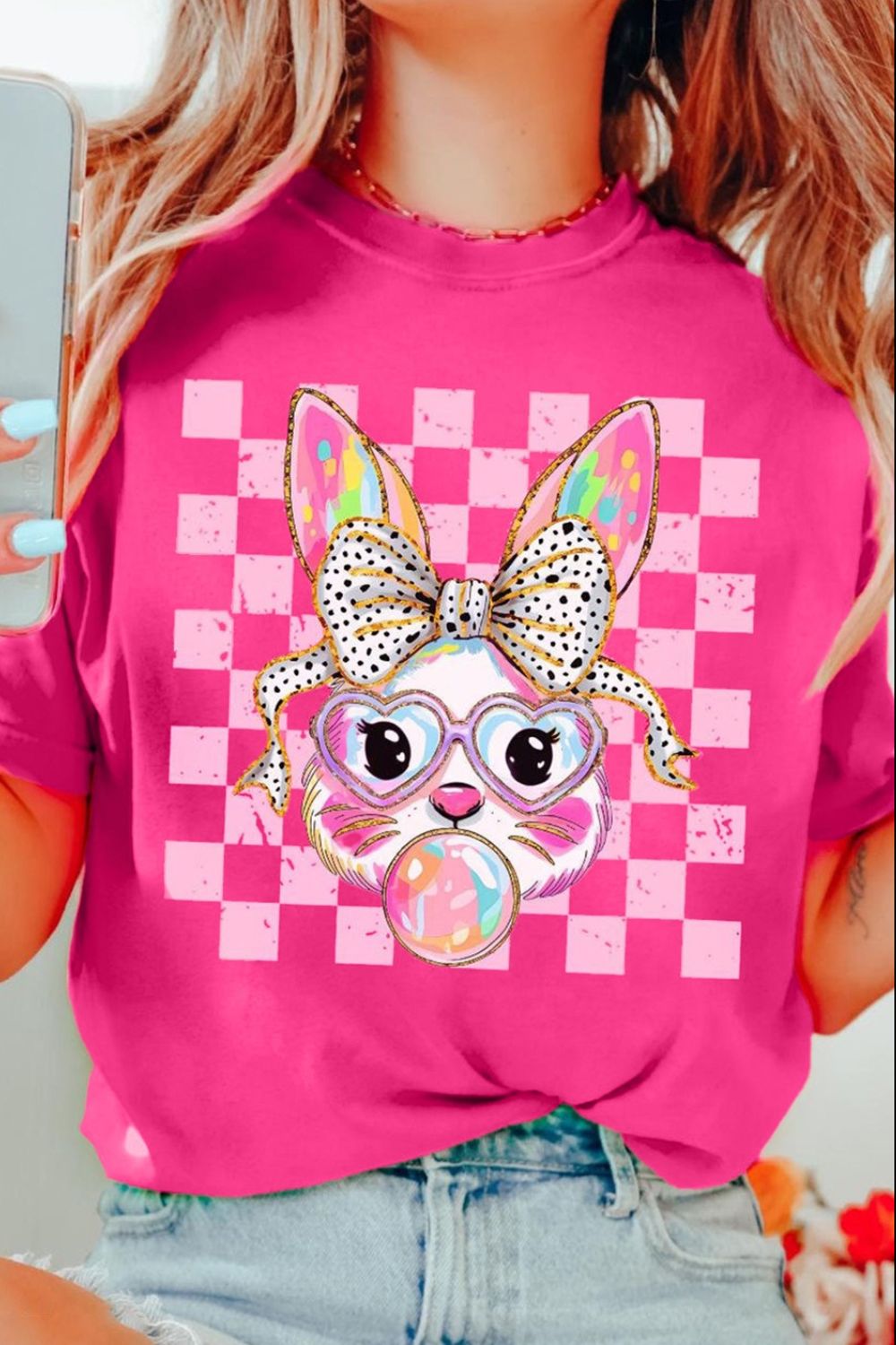 Rabbit Graphic Round Neck Short Sleeve T-Shirt Trendsi