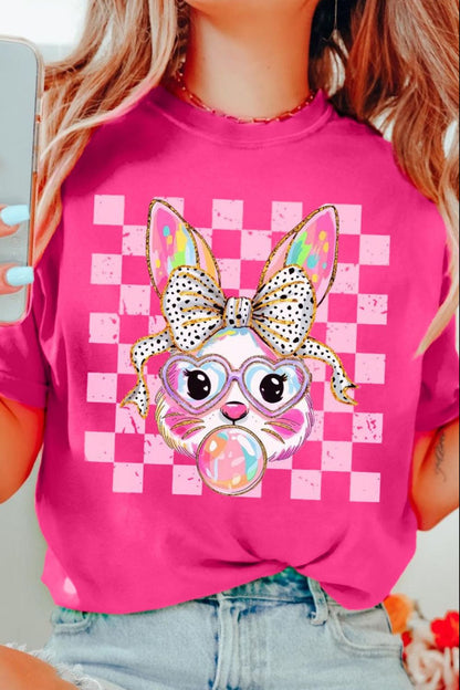 Rabbit Graphic Round Neck Short Sleeve T-Shirt Trendsi