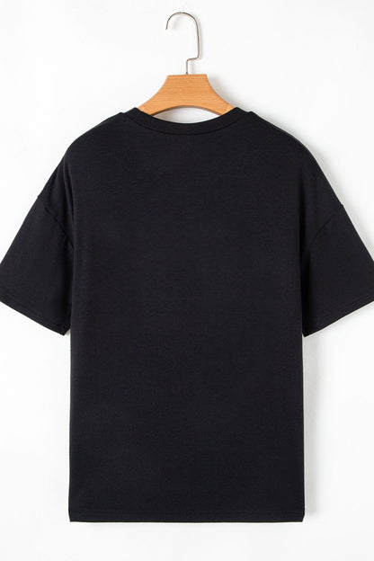 Sequin Stripes Crew Neck T Shirt Trendsi