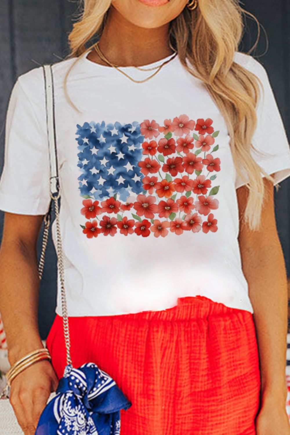 Star Floral American Flag Printed T Shirt Plus Size Trendsi