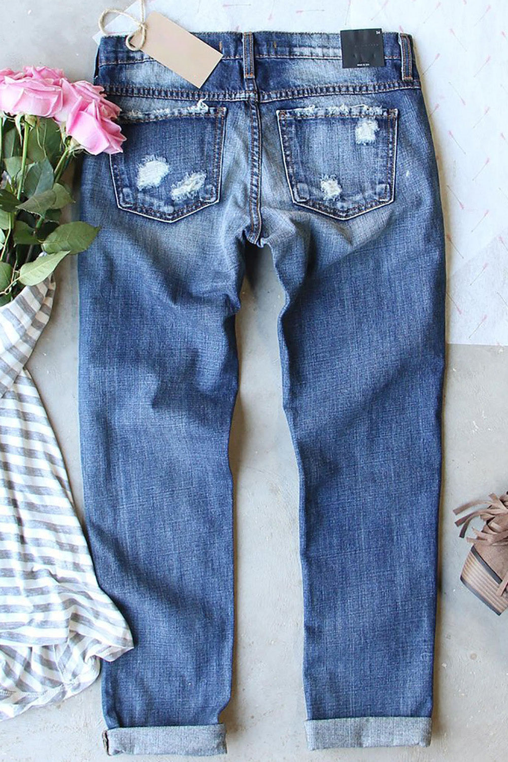 US Flag Distressed Mid-Rise Waist Straight Jeans Trendsi
