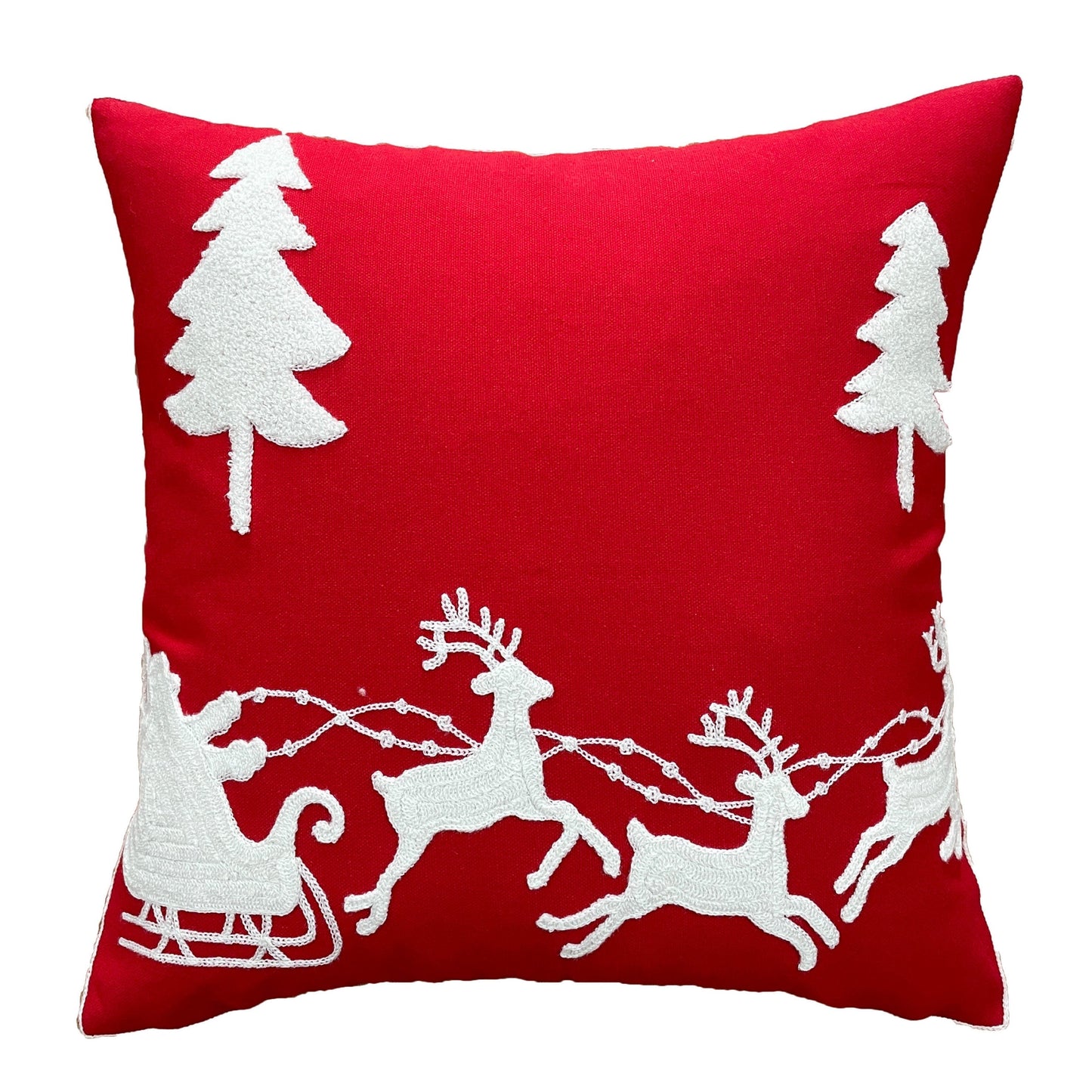 Santa and Reindeer Embroidered Pillow Cover  DAME BOHEME