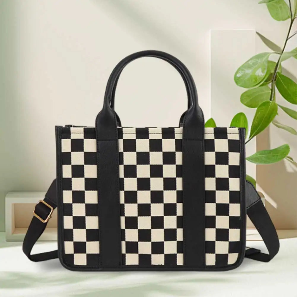 Women Canvas Checkered Tote Bag Large Capacity