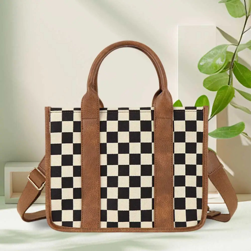 Women Canvas Checkered Tote Bag Large Capacity