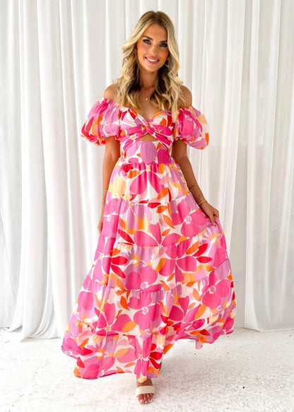 Off-Shoulder Floral Tiered Dress with Ruffle Details Trendsi