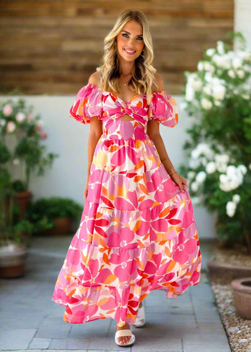 Off-Shoulder Floral Tiered Dress with Ruffle Details Trendsi