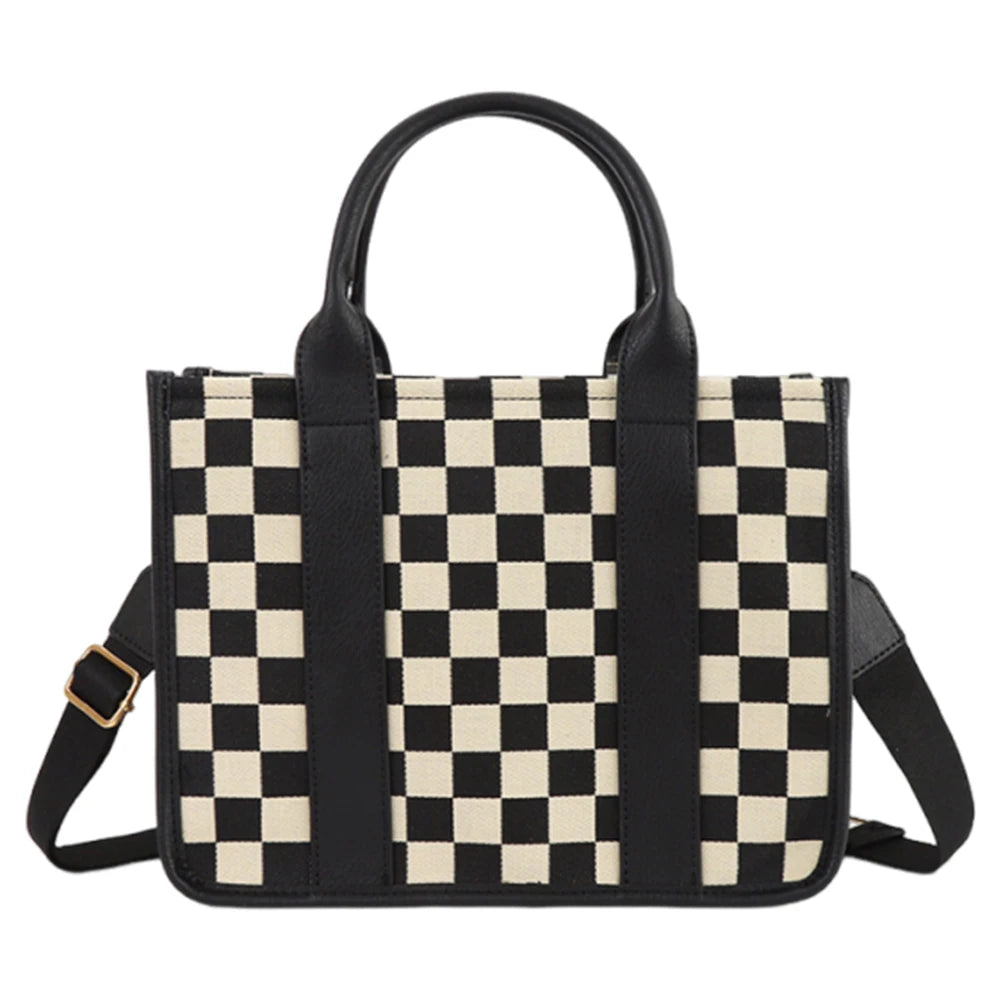 Women Canvas Checkered Tote Bag Large Capacity